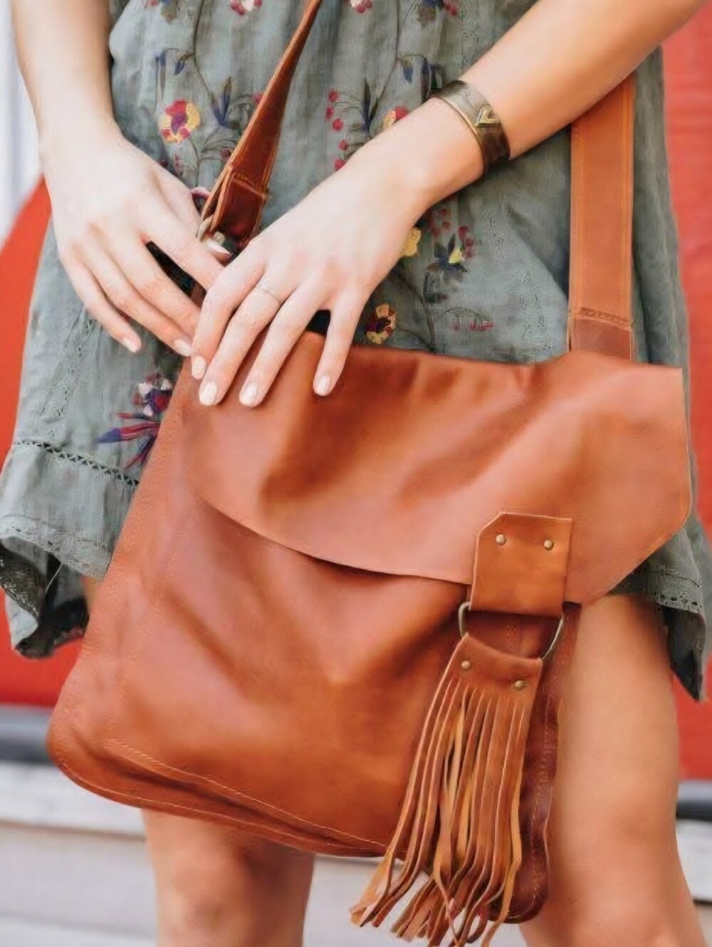 Boho Genuine Leather Fringe Crossbody Brown Hobo Bag